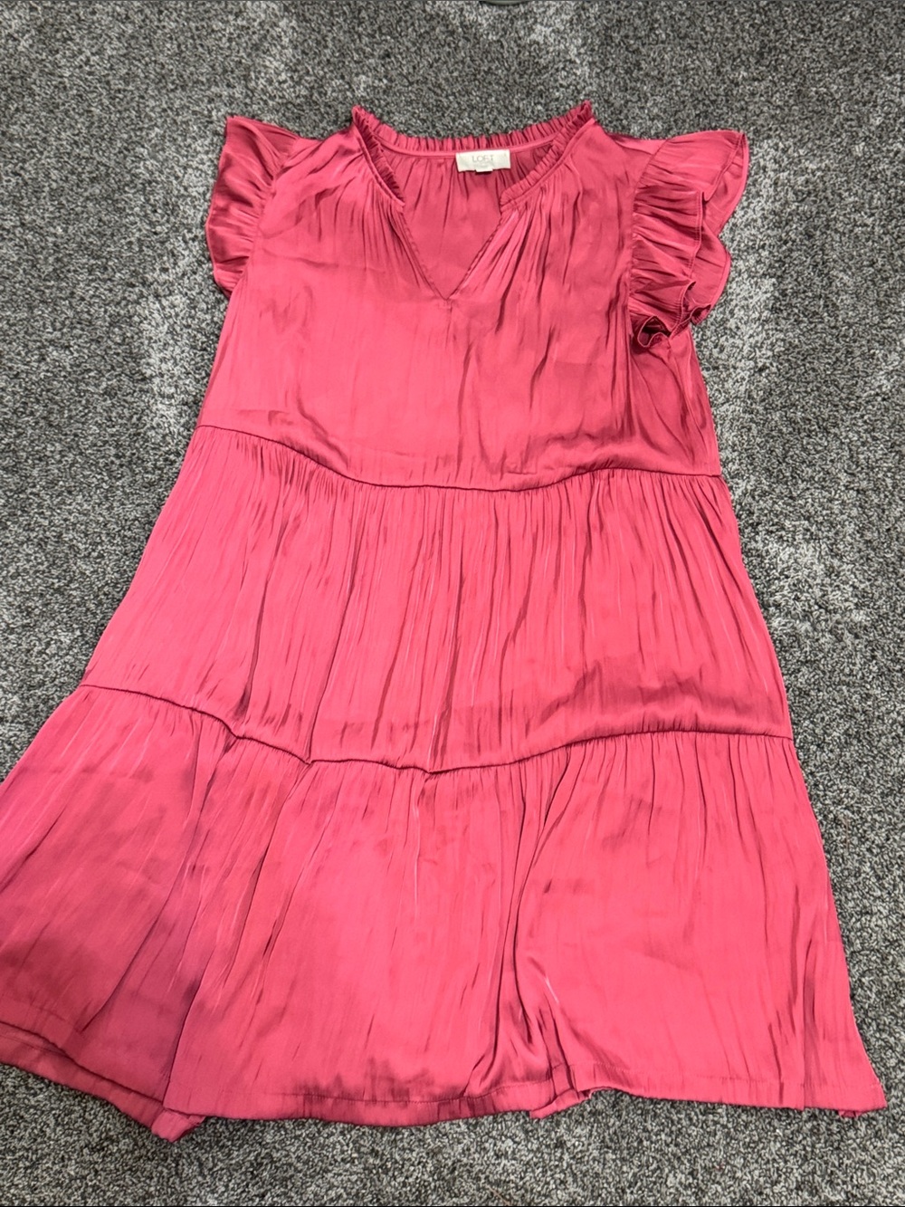LOFT Pink Tiered Flutter Sleeve Casual Dress